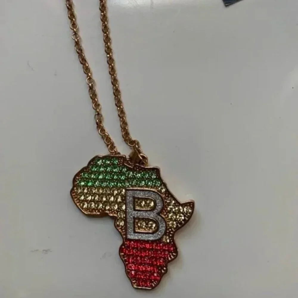 Initial B- tri colored rhinestone Africa pendant (mens listing)